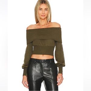 NWOT - House of Harlow 1960 x Revolve Chey Off Shoulder Sweater in Dark Olive
